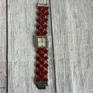 Fossil Wristwatch Red/Silver Toned Watch